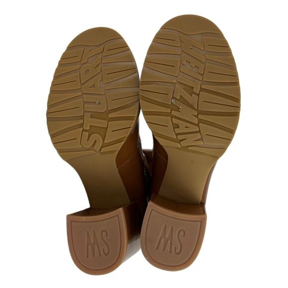 Stuart Weitzman Brown Patent Leather Chunky Dalenna Mid Calf Heeled Boots Size 6 - Picture 4 of 5